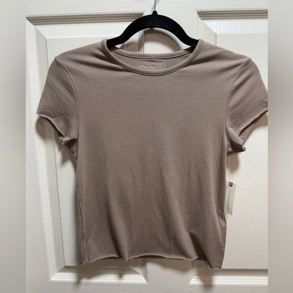 Anthropologie Tops - Anthropologie Short Sleeve Crewneck Tee Baby Tee- Taupe Size S